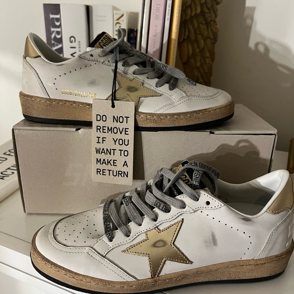 Golden Goose White and Gold Star Sneakers
